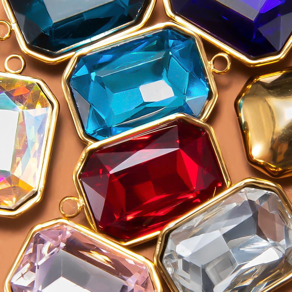 5pcs 12x16mm Stainless Steel Crystal Glass Charms Pendants Colorful Rectangle Charms for Necklace Beads Jewelry Making DIY