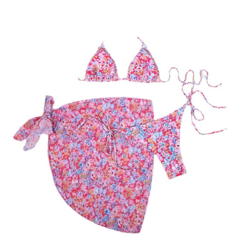 Europäisches und Amerikanisches Bedrucktes Dreiteiliges Bikini-Set mit Gaze-Rock - Sexy Urlaubs-Badeanzug