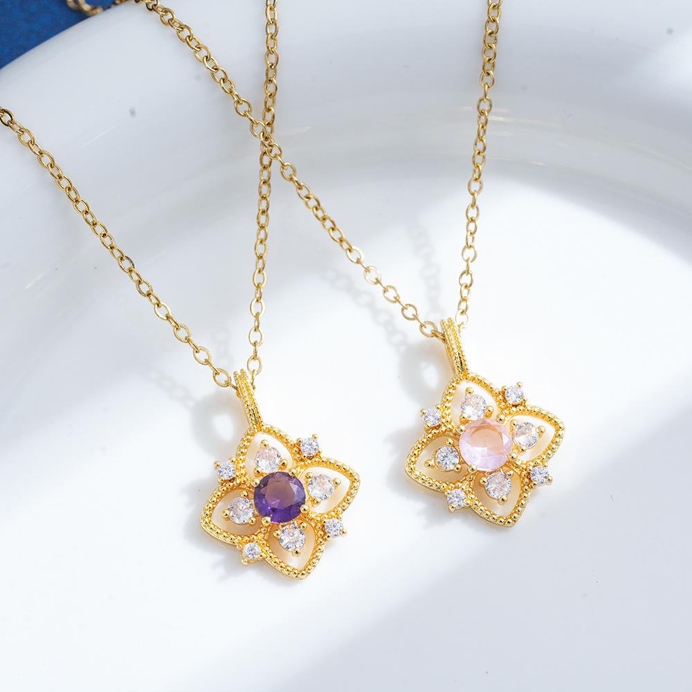 European American Zircon Sapphire Pendant Women's Clavicle Necklace