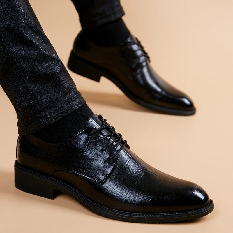 Summer Business Men'S Leather Shoes Men'S Pointed Wedding Shoes Leisure Inside High Lace Up Fashion Men'S Shoes
