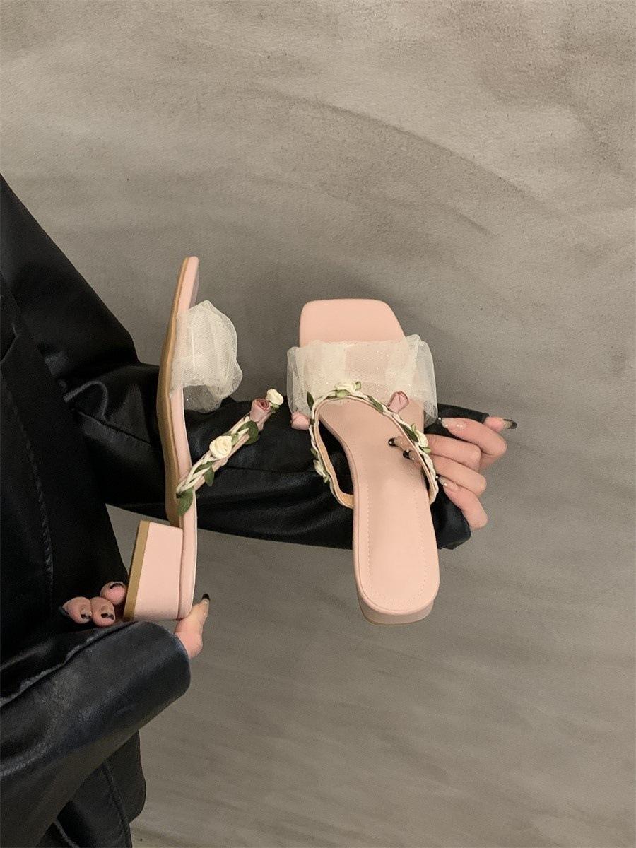 

С юбкой, крутые шлепанцы, квадратный носок, толстый каблук, темперамент, розовые сандалии, женская обувь 39 розовый