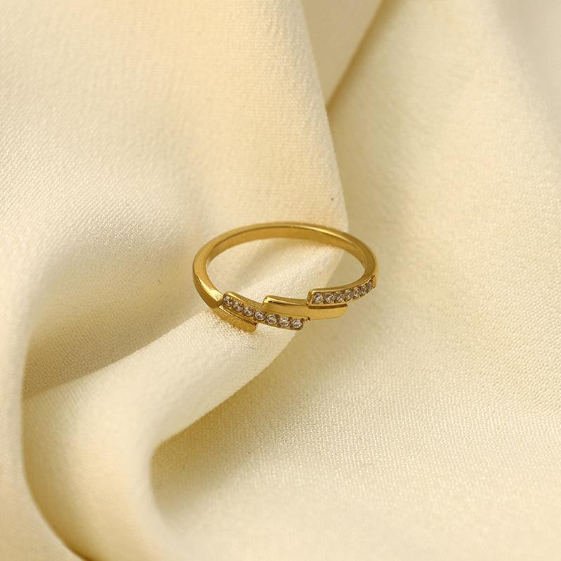 Zircon-Set Multi-Layer Ring, Titanium Steel 316 Non-Fading Gold Stacked Ring, Girls' Niche Temperament Ring