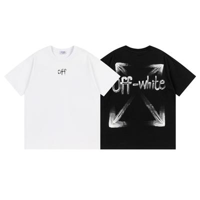 Off-White 2026 Spring/Summer New Letter Arrow Printed Pattern Round Neck Hooded Short Sleeved T-shirt for Men and Women