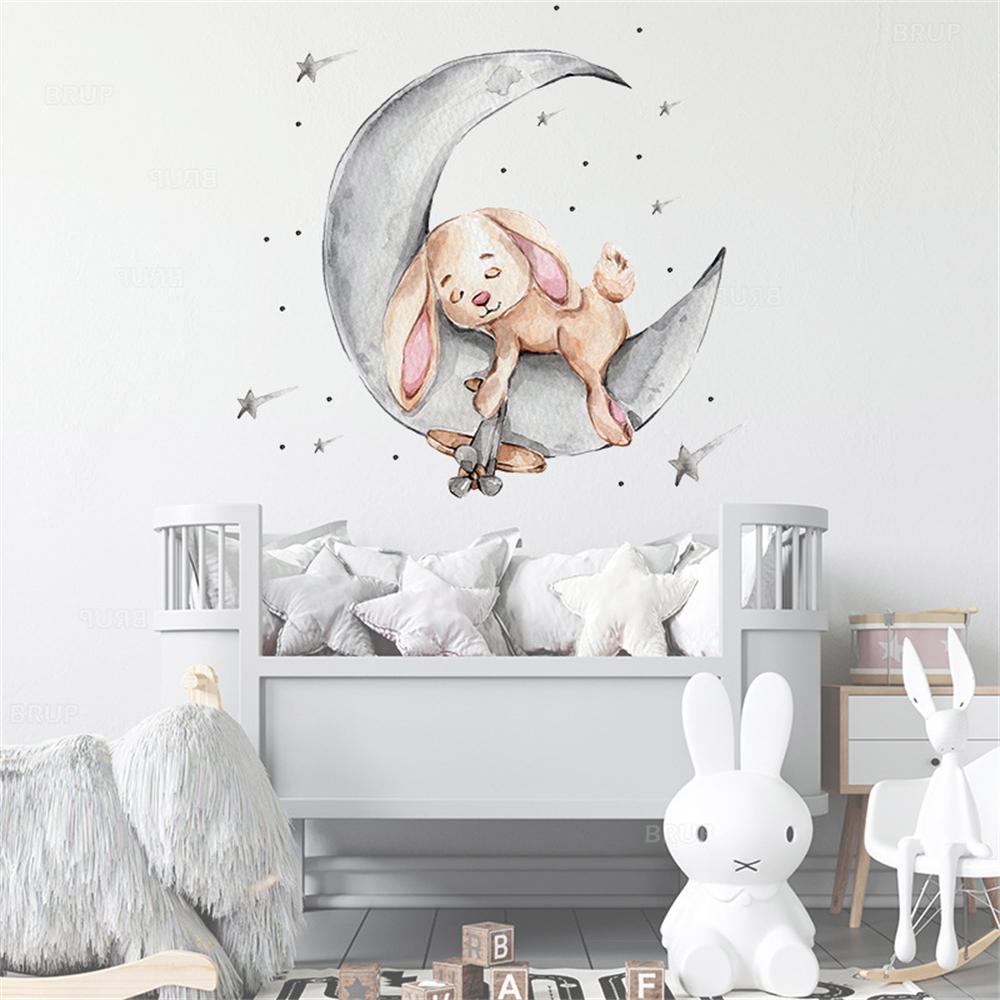 Moon Cloud Big Wall Stickers For Kids Rooms Boys Stars Large Wall Stickers For Children's Room Bear Bedroom Decoration