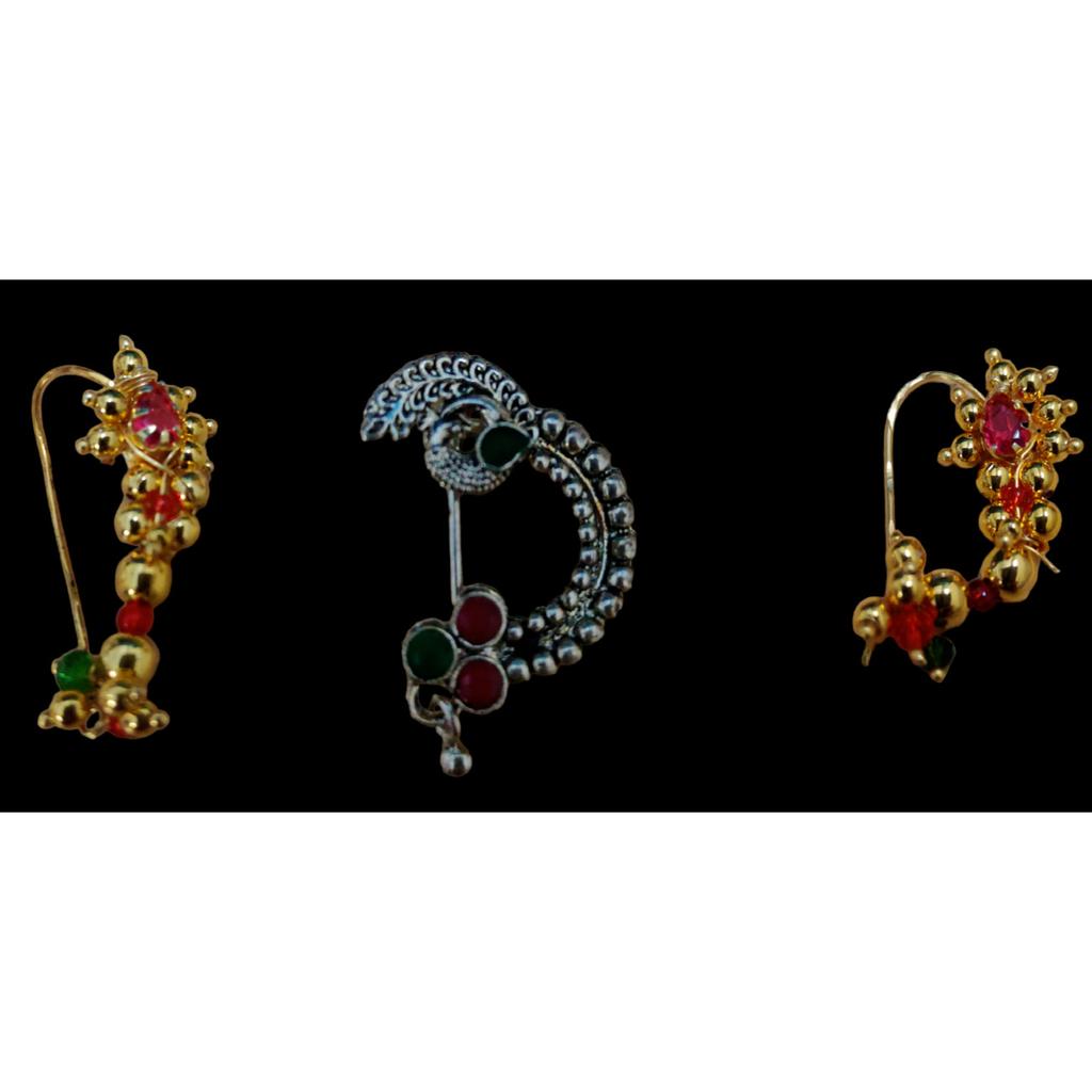 @ Beautiful Maharashtrian Design Nose Pin Pack Of 3 For Women & Girl UKR686_60%OFF