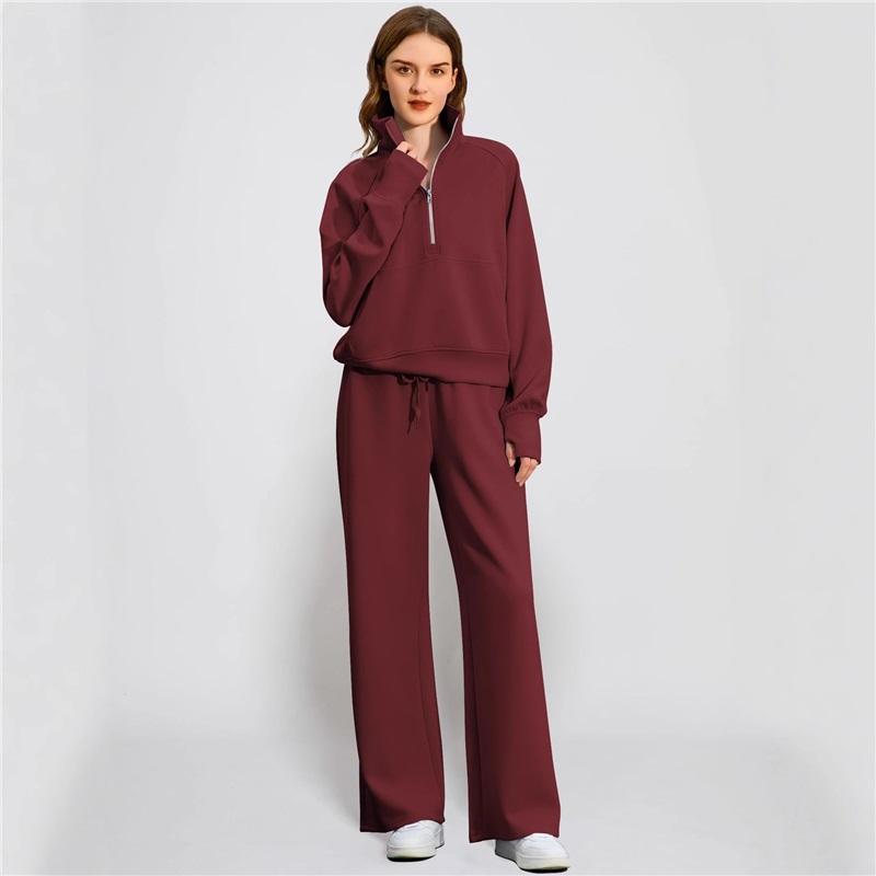 Women's  Half-Zip Sweatshirt And Wide Leg Pants Casual Loungewear Set
