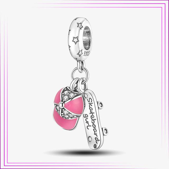 925 Sterling Sølv Hjerte Blomst Luftballong Flamingo Rosa Sjarm Plata De Ley Bil Katt Perle DIY For Originalt Armbånd Smykker