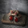 He Cheng Retro Baroque Red Stud Earrings for Women - Elegant Long Dangle Design