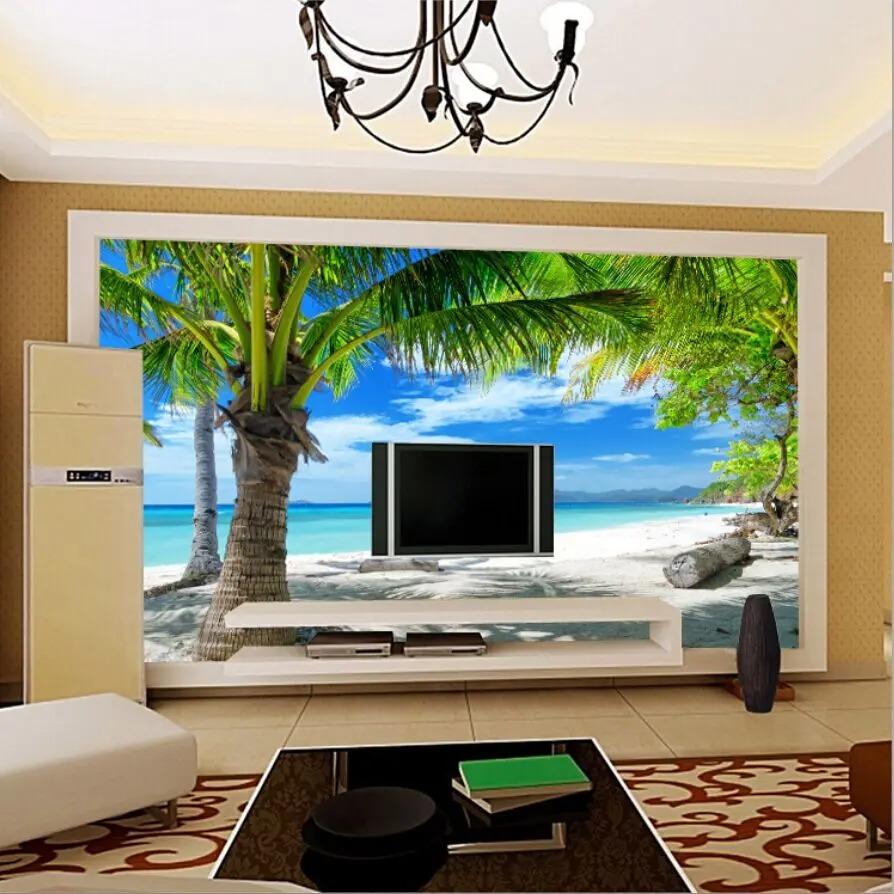 Custom 3D Mural Mediterranean Modern Minimalist Sea Beach Coconut Wall Painting Sofa Living Room TV Background Photo Wallpaper