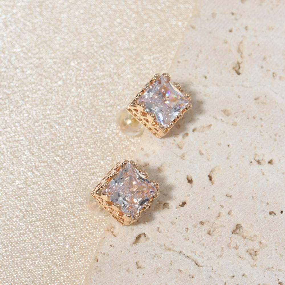 Simple Square Zirconia Stud Earrings for Women Golden Earring Jewelry Party Accessories