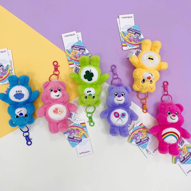 Care Bears Rainbow Keychain Plush Toy, Super Cute Backpack Ornament, Cell Phone Strap, Hanging Ornament, Birthday Gift, 15cm (Color: Pink)