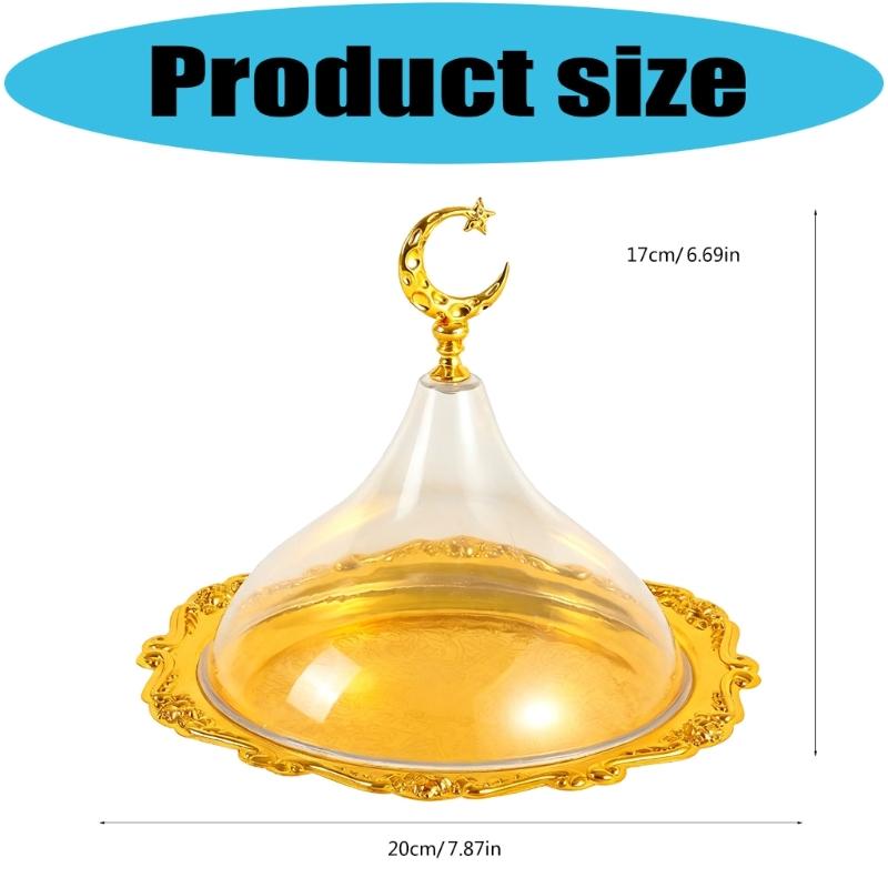Multipurpose Snacks Storage Serving Platter With Acrylic Dome Lid Ramadans Dessert Display Tray For Kitchen And Party Use