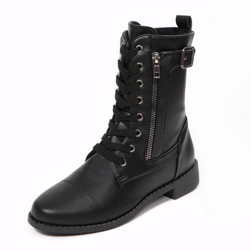 Plus-size Shoes Flat Casual Round-toed Fashionable Boots Belt-buckle Mid-calf Boots