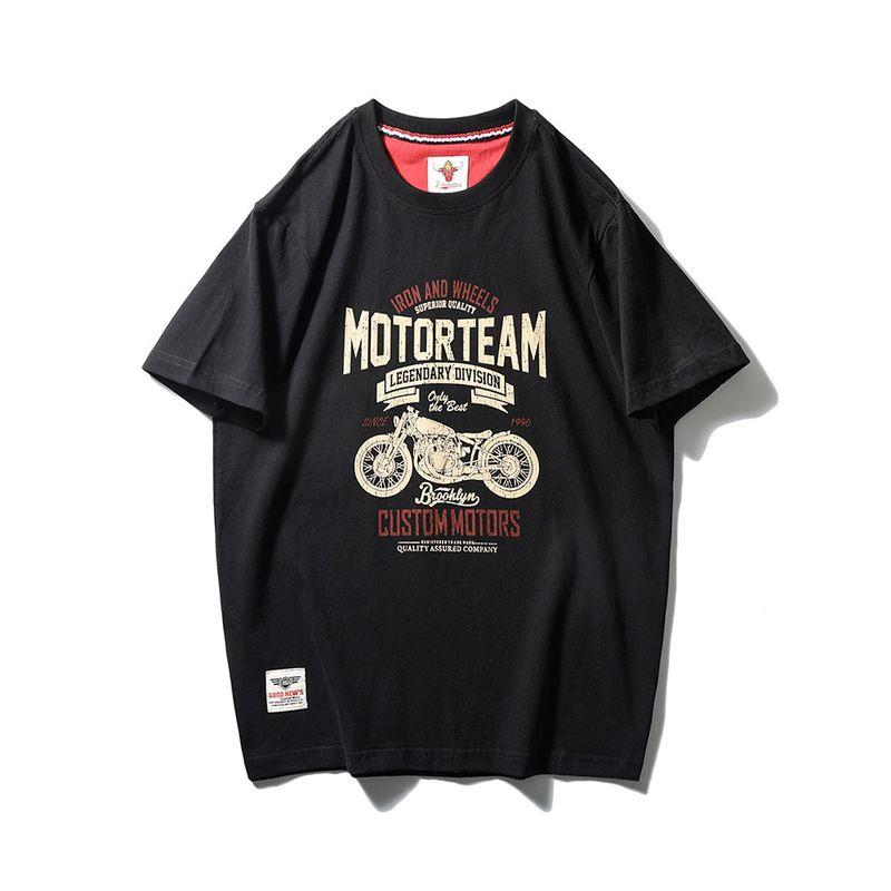 American Retro Pure Cotton Trendy Brand Motorcycle Print Short-Sleeve T-Shirt for Men, Summer Base Layer, Foreign Trade Men's Vintage T-Shirt