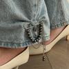 Black Crystal Heart Pendant Brooches Women Irregular CCB Beaded Chain Multi-Layer Tassel Brooch Pin Pants Ankle Chain Jewelry