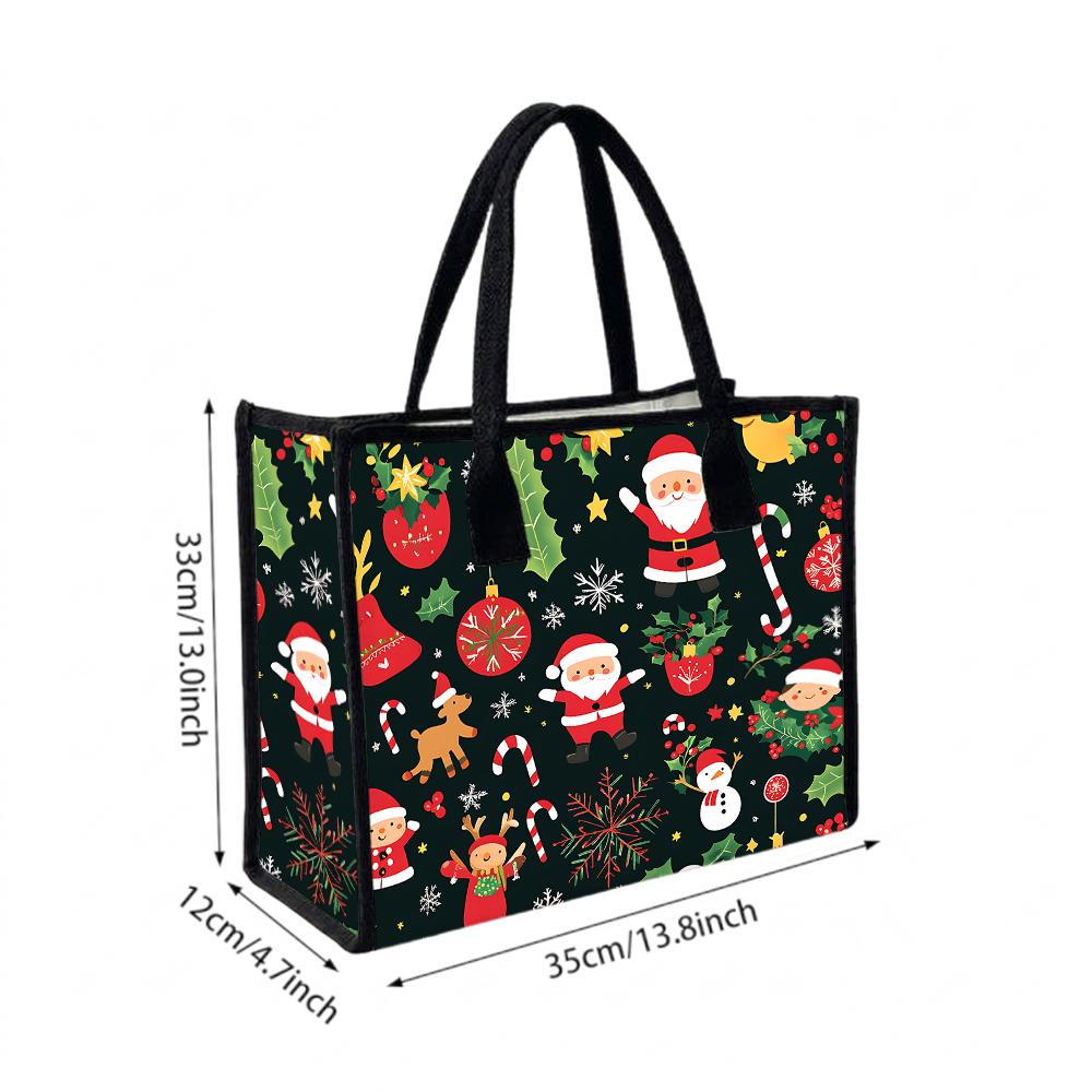 Christmas Santa Pattern Tote Bag Women Fashion Holiday Portable Handbag Christmas Cute Daily Carry Shopping Bag