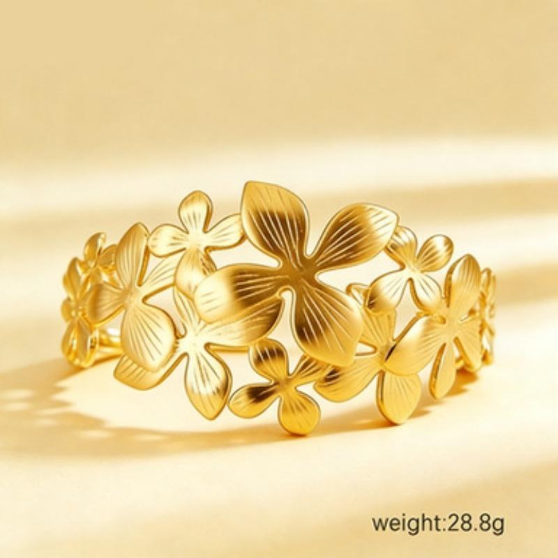 1PC Stainless Steel Flower Bracelet Personalized Retro French Elegance Premium Sense Gold Plated Open Titanium Steel Bracelet золотой