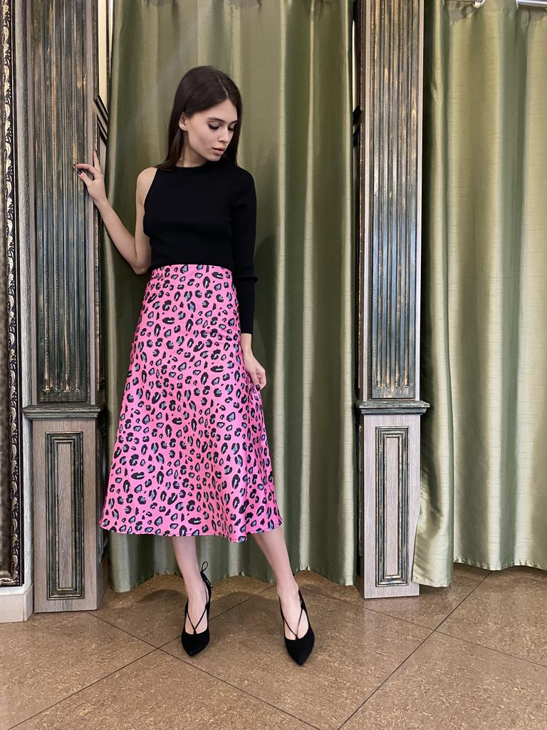 Юбка атласная MZR 20470 S розовый леопард