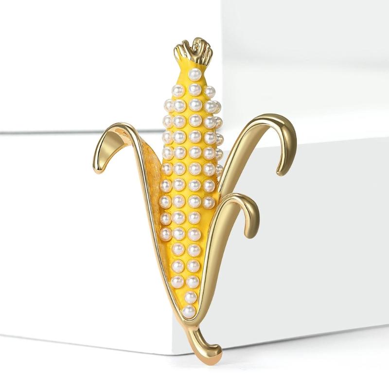 Vintage špendlík inspirovaný kukuřicí zdobený třpytivými imitacemi diamantů a perlami, dodávající eleganci jakémukoli oblečení. Dárek.