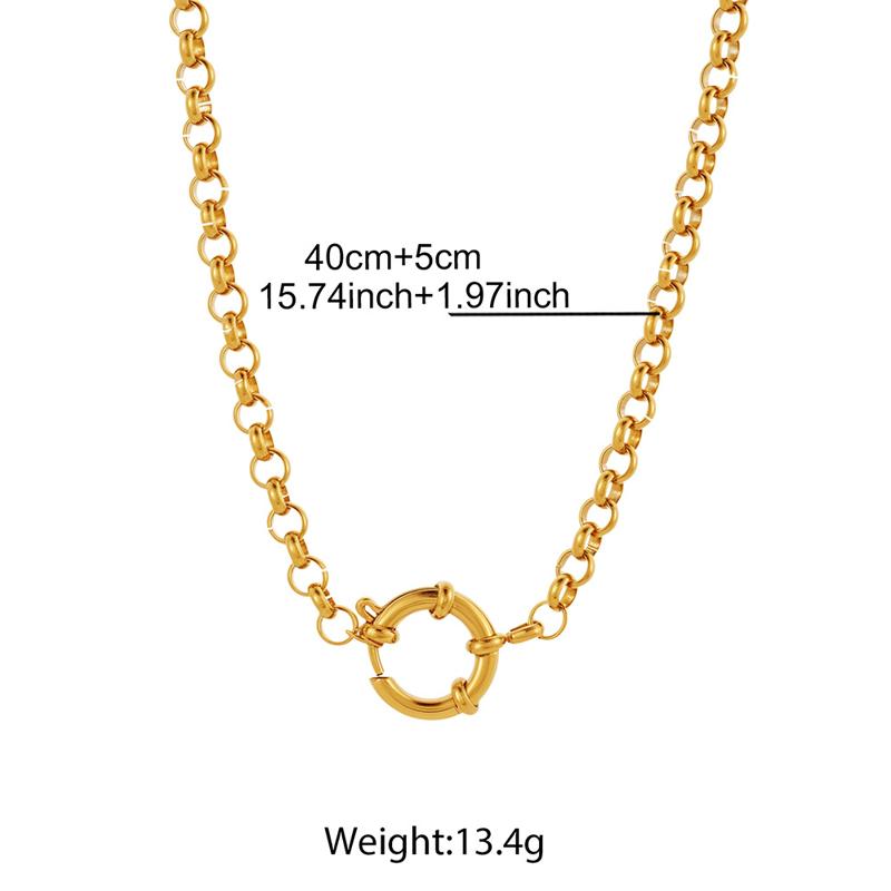 Simple Stainless Steel Round Hollow Pendant Necklace for Women Unique Metal Cuban Chain Clavicle Chain Fashion Party Jewelry