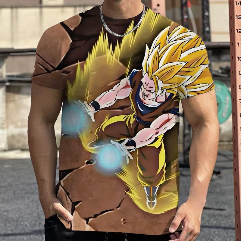 2026 Summer Dragon Ball Retro Fitness T-shirt Men's Oversized 3D Printed Short-sleeved