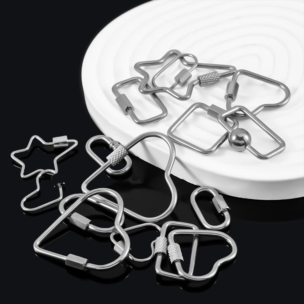5pcs Stainless Steel D Oval Heart Shape Locking Carabiner Screw Clip Link Hook For DIY Keychain Holder Necklace Jewelry Making