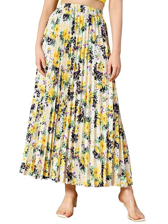 Women s Floral Printed Polyester, Crepe Comfortable Maxi Skirt XS