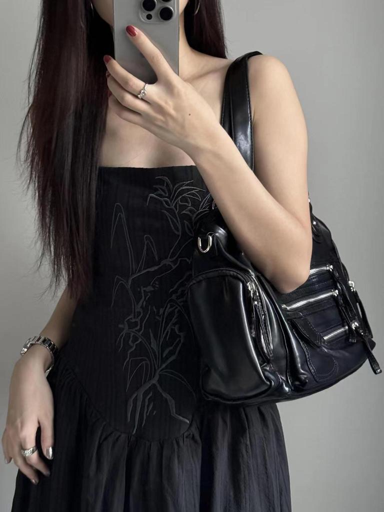 JIAERDI Vintage Black Shoulder Bags Purse Women High Street Pocket Chic Y2k Handbag Female Harajuku Casual Crossbody Bags 2025