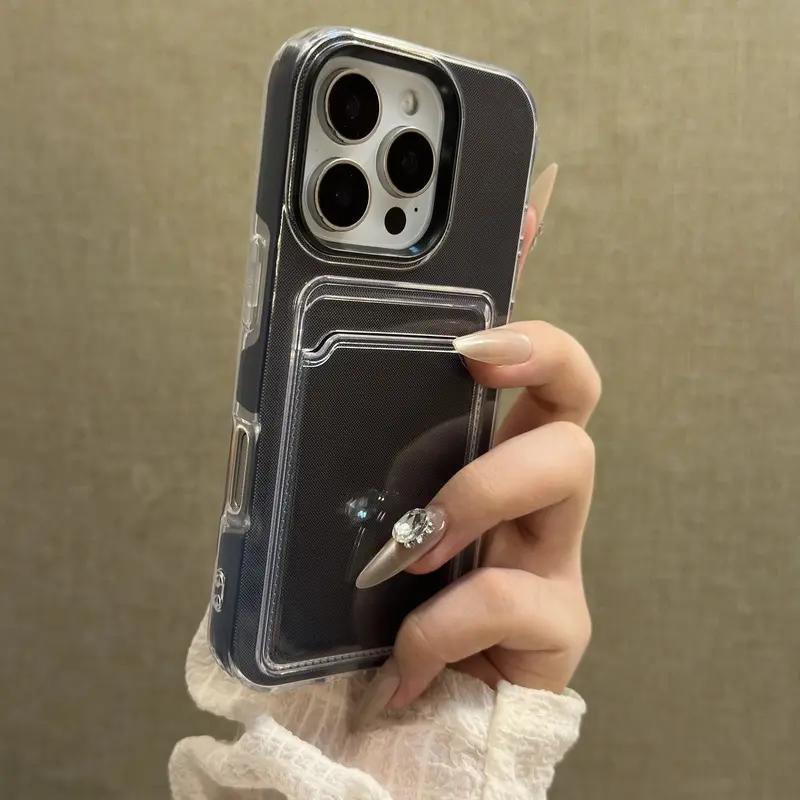 Luxury Clear Card Slot Holder Phone Case for iPhone 17 Air 16 Promax 15 Plus 14 11 13 12 Pro Max Wallet 2 in1 Soft Protector Shockproof Candy Cover