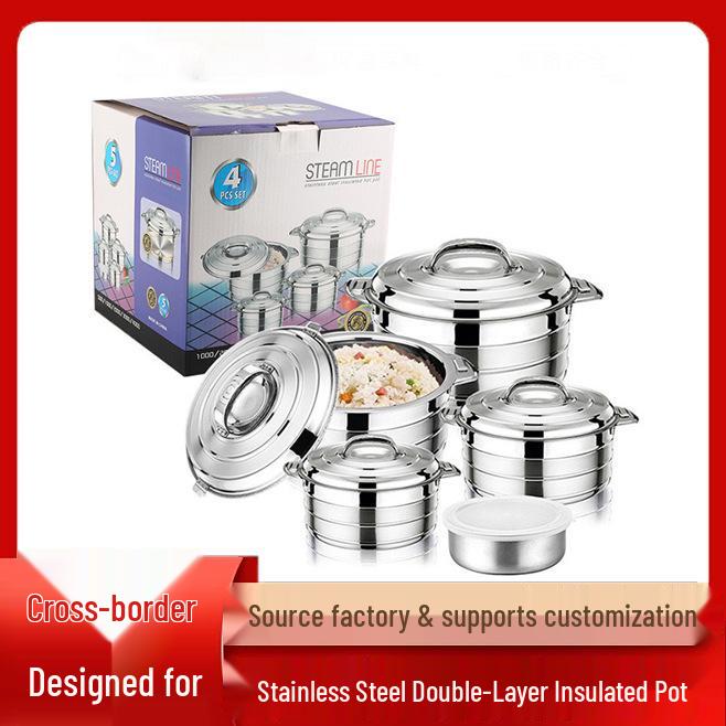 Stainless Steel Insulated Pot Set with Lid - Large Capacity 3/4/5 Piece for Africa: Ideal for Household Use, Rice, and Boiling Water.