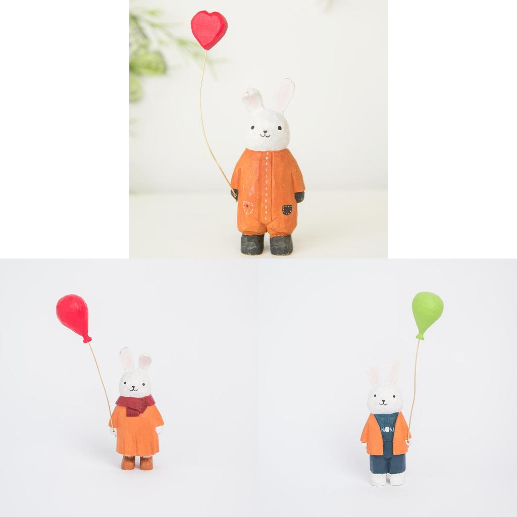 Modern Minimalist Wooden Bunny Decor With Balloon Figurine For Home Office And Gift Giving