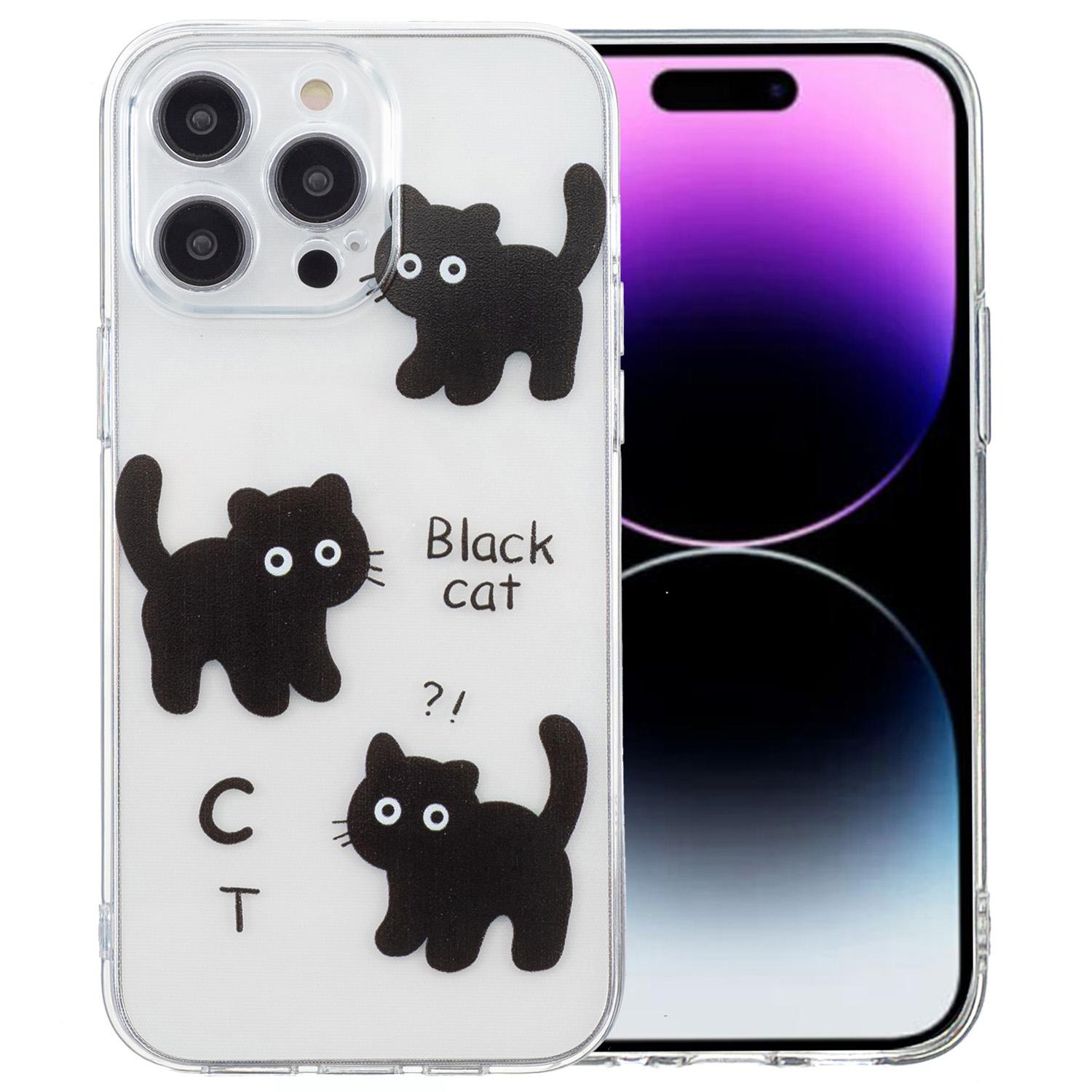 

For iPhone 16 Pro Case Transparent Edge TPU Phone Cover Pattern Printing Black Cat