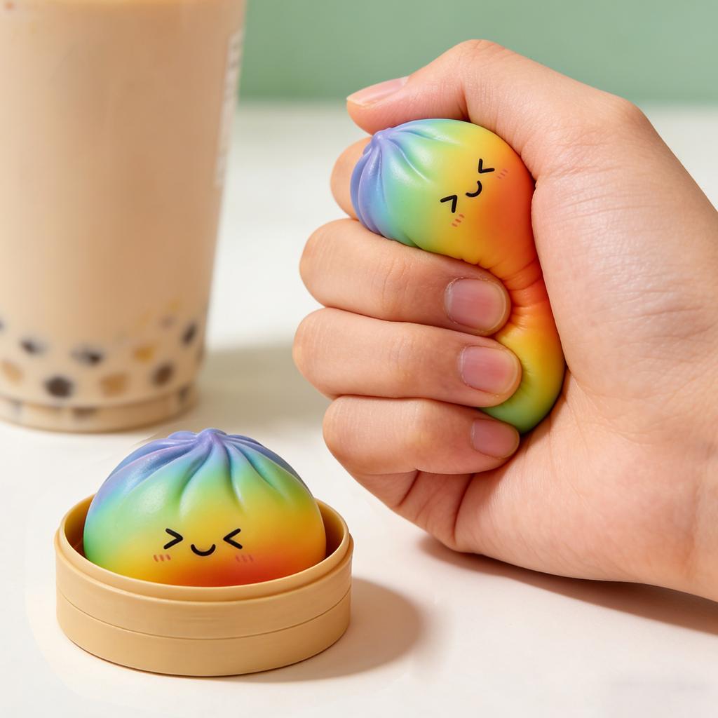 Dumpling Shaped Stress Relief Toy with Steamer Box Squishy Soft Material Suitable for Hand Squeezing and Play
