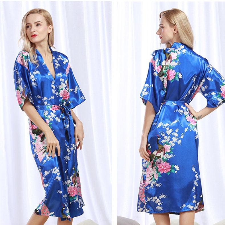 GMXIA Summer Women's Bathrobes, Wedding Bridesmaids, Silk Bathrobes, Printed Silk Pajamas, Thin Women's Home Wear Pajama