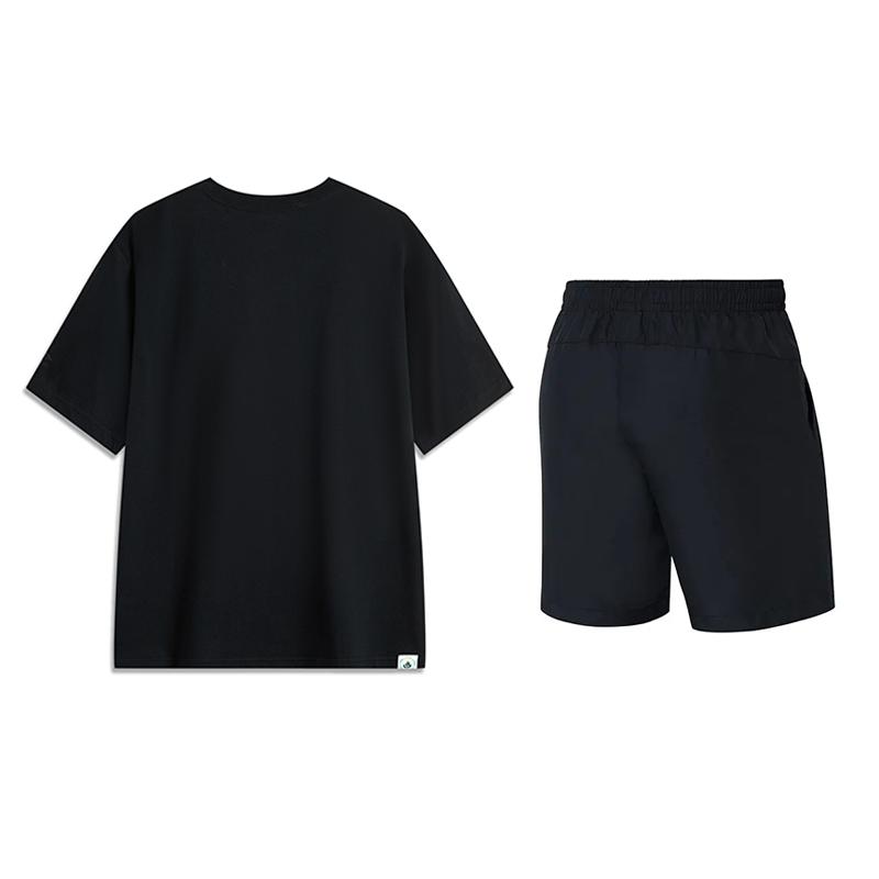 Li Ning In My Name Versatile Short Sleeve Solid Color Five-Point Pants Casual Sports Set Unisex sets Black AHSVD61-2+YKST119-1