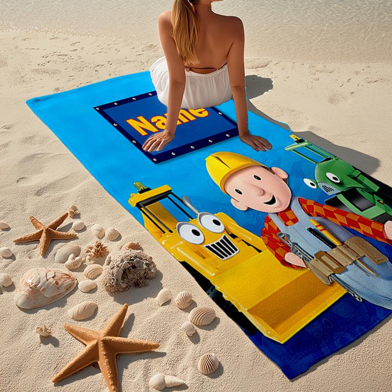 Personalisierbares, ultraweiches Strandtuch mit Bob der Baumeister-Thema, Ideal für Pool - Camping, Tauchen - Perfekter Reisebegleiter, Lebendiges Strandtuch.
