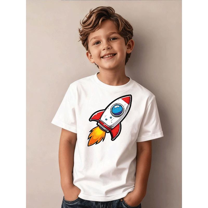 Boys Clothing Casual Trendy Rocket Ship Graphic T Shirt 110 белый