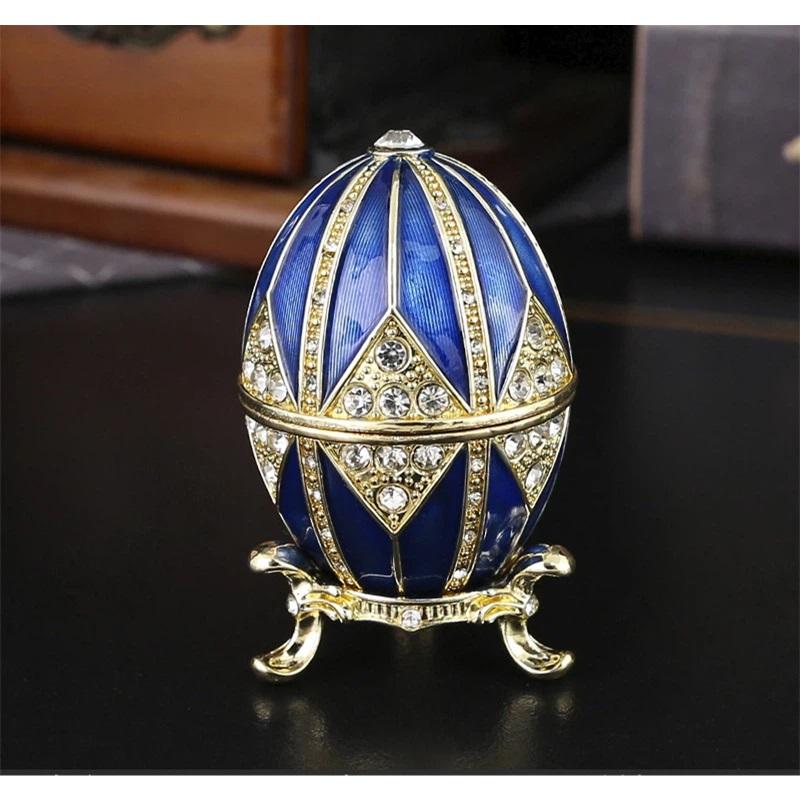 

Faberge Style Red Enamel Egg Jewelry Box, Crystal Inlaid Trinket Box with Detachable Stand, Collectible Decor Gift синий