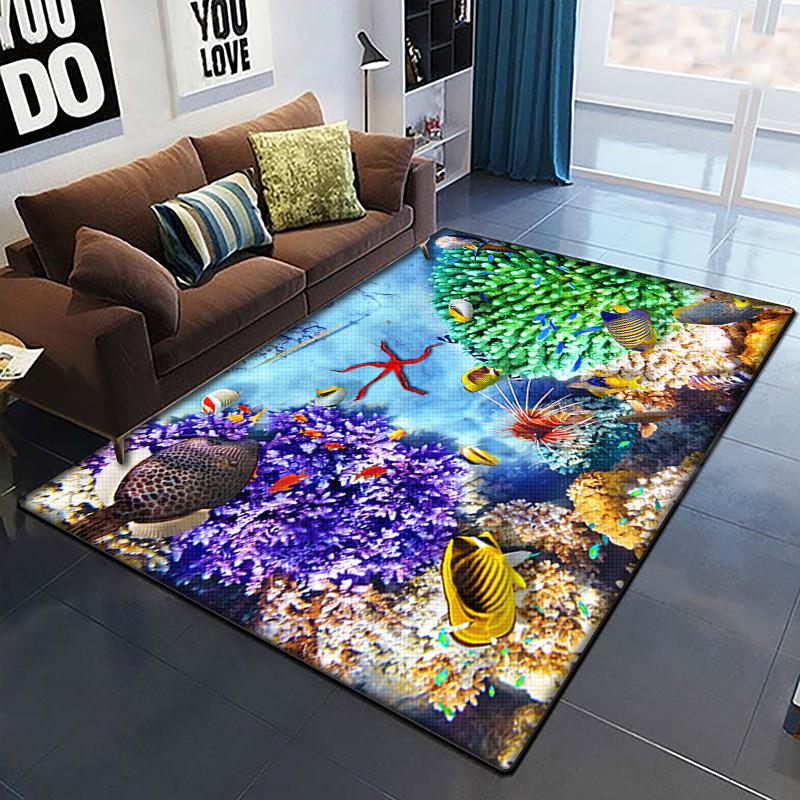 Marine Fish Beautiful Painting Carpet for Living Room Large Area Rug Black Soft Carpet Home Decoration Mats Boho Rugs Picnic