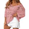 Women's Loose Knit Sweater Lightweight Crochet Pullover Long Sleeve Casual Top with Openwork Pattern and Batwing Sleeves for Daily Wear