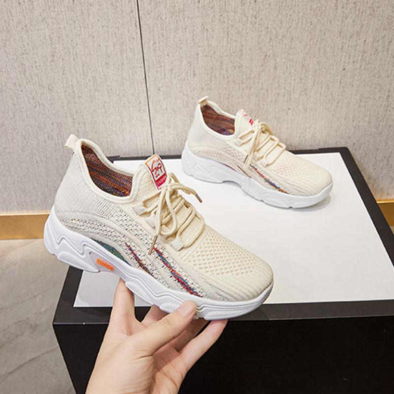 Women's Sports Shoes Thick Sole Heightening Casual Shoes Breathable Flying Weave Women's Shoes