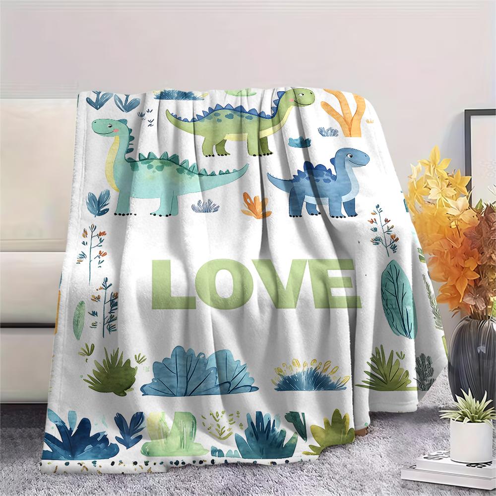 Dinosaur Dog Black Cat Print Flannel Blanket,High quality Comfortable for All Seasons,Home Decor,Warmth and Comfort,Perfect for Christmas Gifts