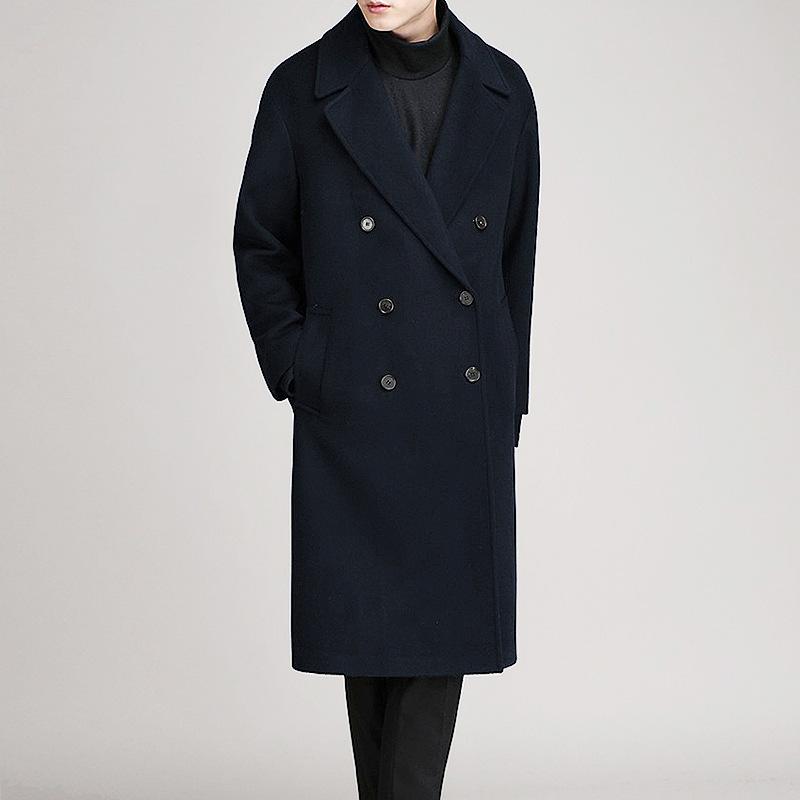 Men Korean Style Over Knee Thickened Woolen Coat Winter Casual Outerwear