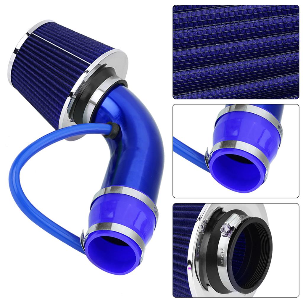 76mm 3 Inch Universal Car Cold Air Intake Filter Aluminum Induction Hose Pipe Kit Blue