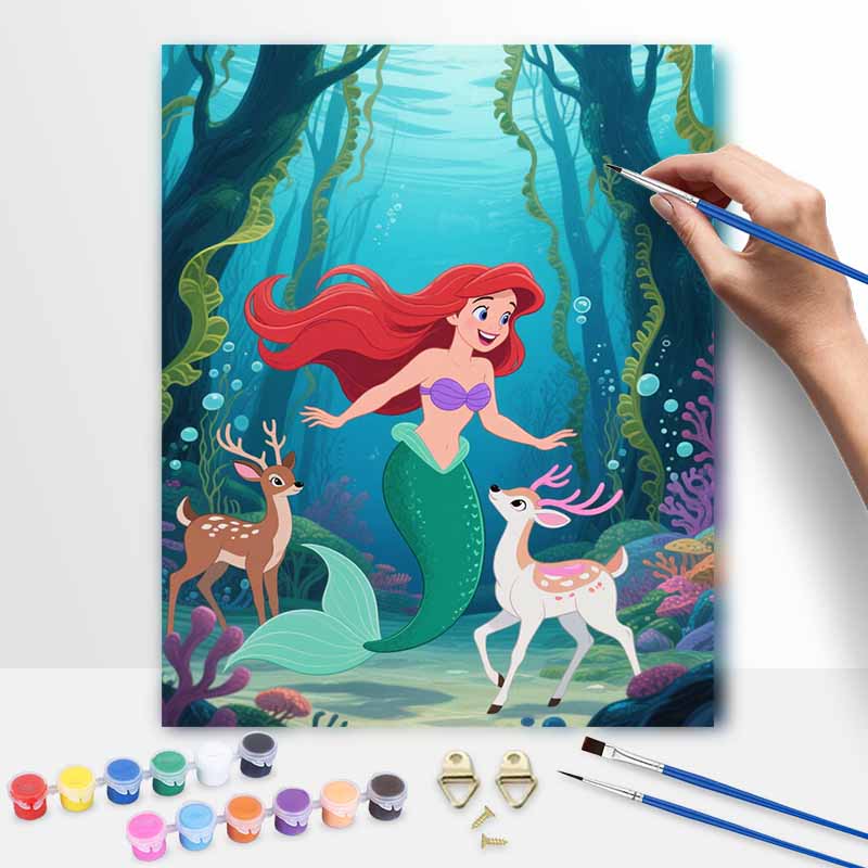 Disney Цифровой набор для масляной живописи Арт-набор Русалка Океан Олень Ручная работа Раскрашивание Картина Домашний декор