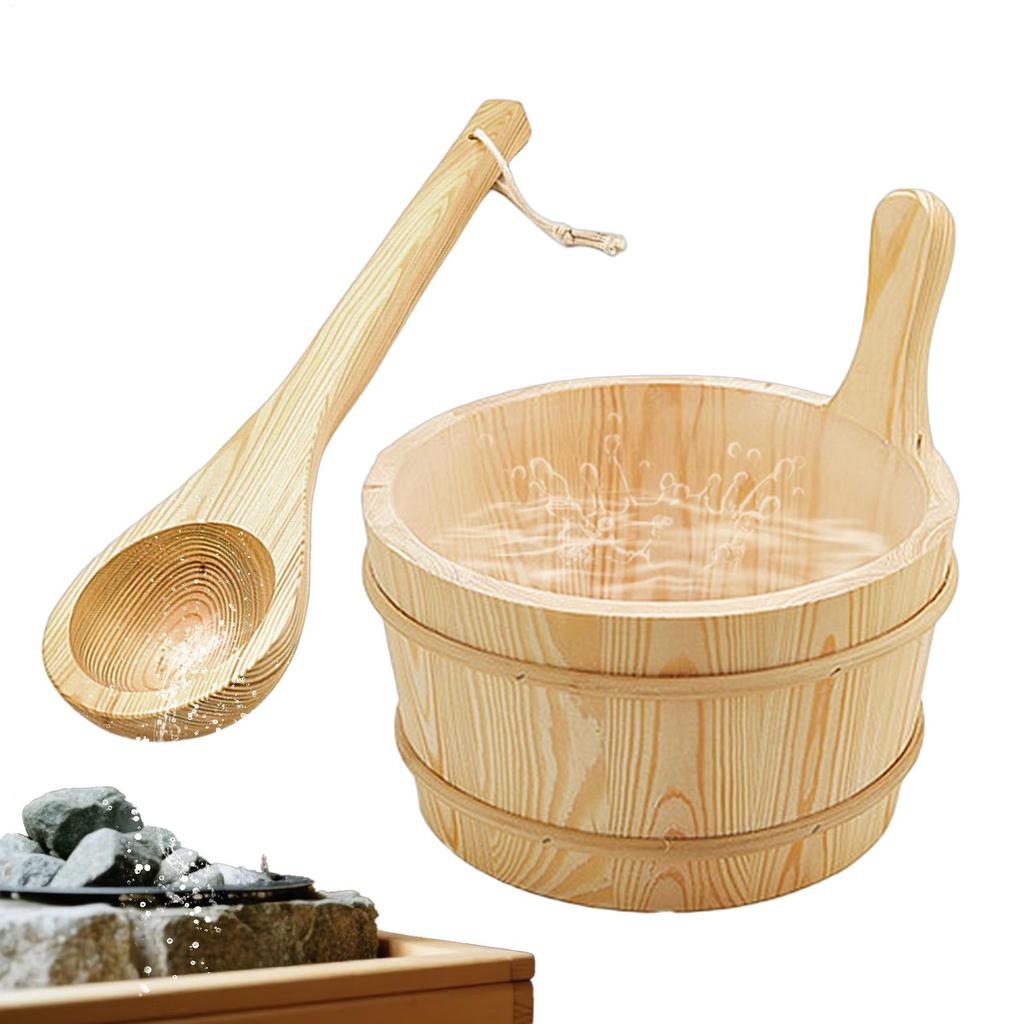 4L Wooden Sauna Barrel with Spoon Set Portable Sauna Room Steaming Bathroom SPA Accessory Tools Leakproof Shower Supplies