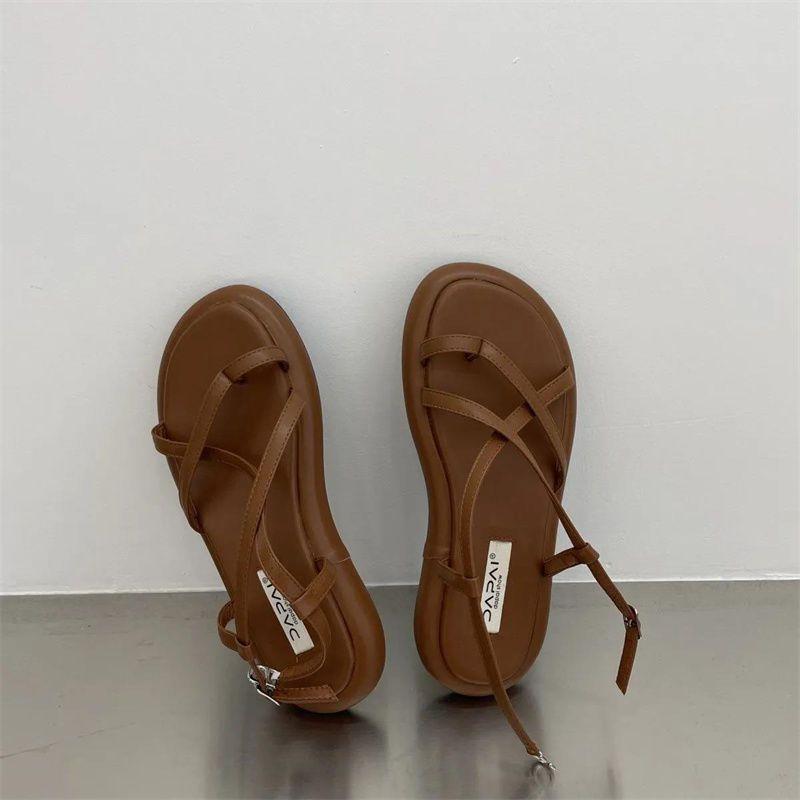 Niche Thick-soled Thin Strap Toe Sandals Women's Summer New Flat-soled Comfortable Versatile Roman Shoes