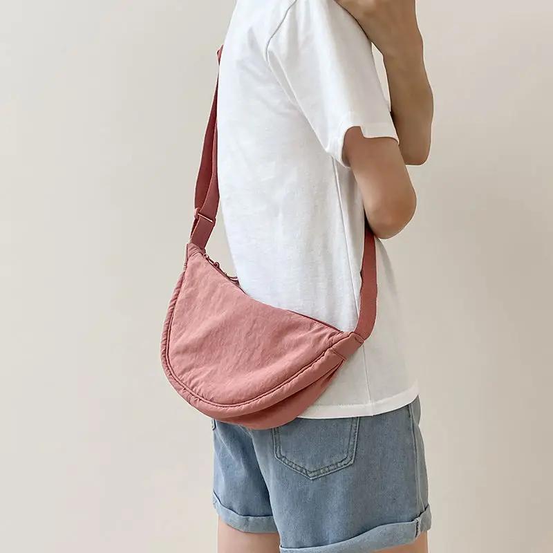 Solid Color Nyl Women's Travel Crossbody Bag Simple Female Hobos Shoulder Bags Casual Outdoor Phe Pouch Handbags Girls Purse