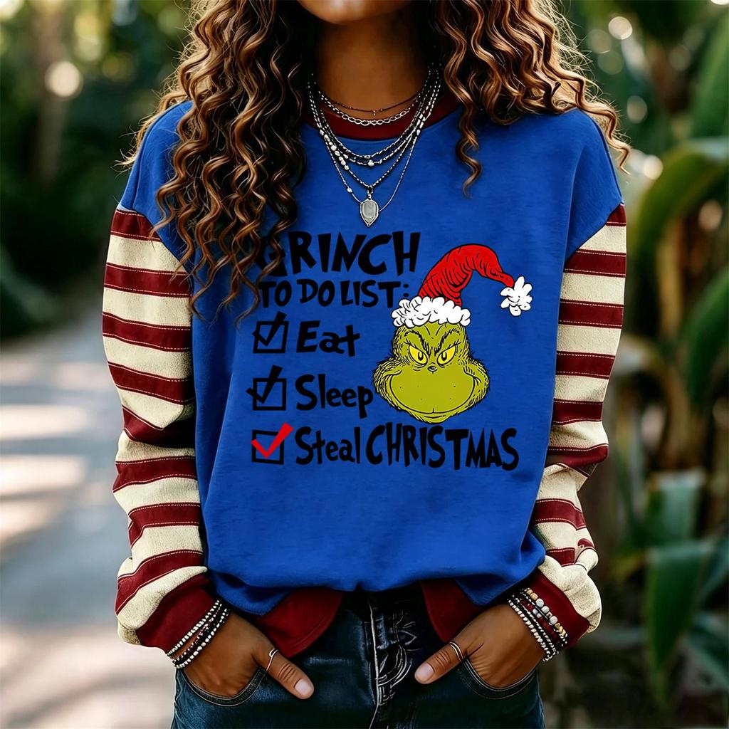 Women's Long Sleeve Neck Pullover Sweatshirt with Christmas Print