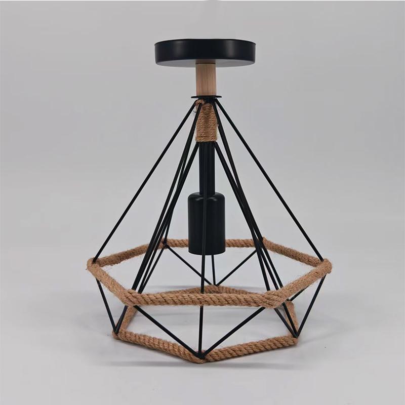 Retro Industrial Chandelier, Russian Attic Cage, Diamond Shaped Hemp Rope Restaurant, Living Room, Kitchen, Bedroom, Hemp Rope